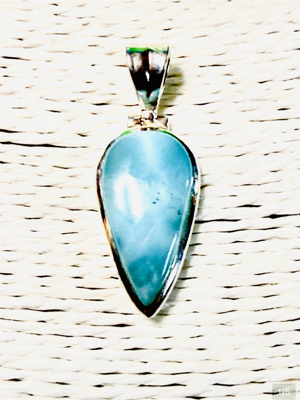 Teardrop Dominican Larimar stone - Stamped Sterling Silver Setting 1.25”